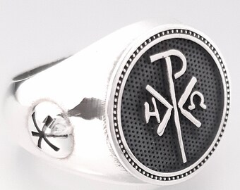 Byzantine Sterling Silver Ring: ARXΩ Christian Sign, Faith chevalier