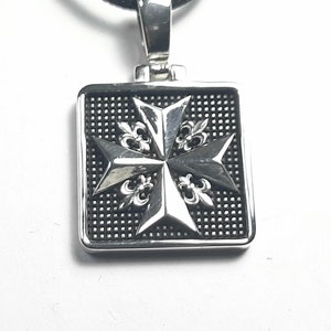Medieval solid necklace, Templar cross pendant, Sterling silver pendant,  Fleur de Lis cross, Knight&#39;s Templar pendant, Dad&#39;s gift.