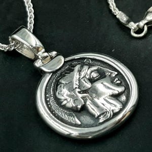 Athena&#39;s face coin, Greek Tetradrachm, Owl museum copy coin, Sterling silver coin, Athenische Tetradrachme, Owl coin necklace, mom&#39;s gift.