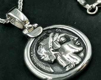 Athena's face coin, Greek Tetradrachm, Owl museum copy coin, Sterling silver coin, Athenische Tetradrachme, Owl coin necklace, mom's gift.