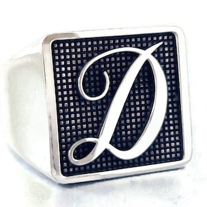 Anillo con escudo familiar, anillo con letras, anillo de plata esterlina, anillo de caballero para hombre, anillo con letras firmadas, anillo de plata maciza, anillo con letras de papá.