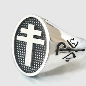 Golgotha ring, Glorious Cross, Oval Sterling silver ring, Christian Lorrain&#39;s cross ring, Byzantine APXΩ ring, Orthodox ring, Dad&#39;s gift .