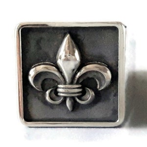 Fleur de Lis' achterring, sterlingzilveren ring, middeleeuwse massief zilveren ring, ridderring, motorring, massief zilveren ring, vaderring.