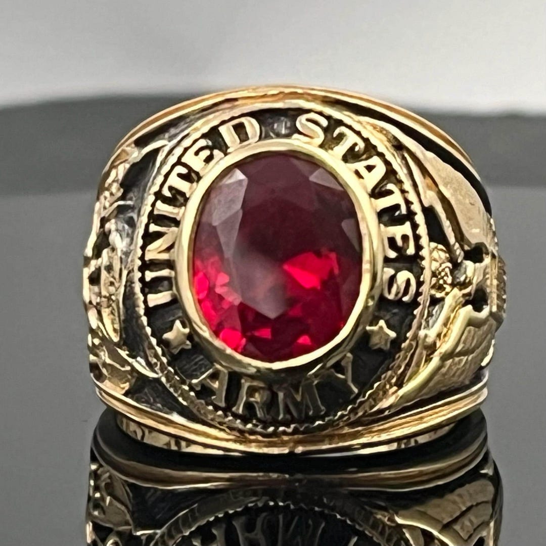 US Army Ring: Sterling Silver Vermeil With Red Ruby Stone - Etsy