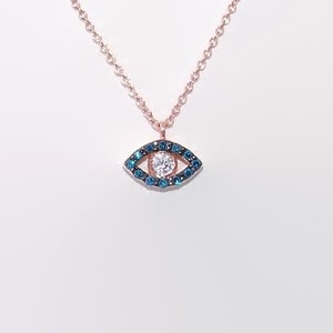 Pink gold eye, women’s diamond eye, Diamond eye pendant, pink diamond eye,  blue diamond eye, pink gold necklace, diamond necklace.