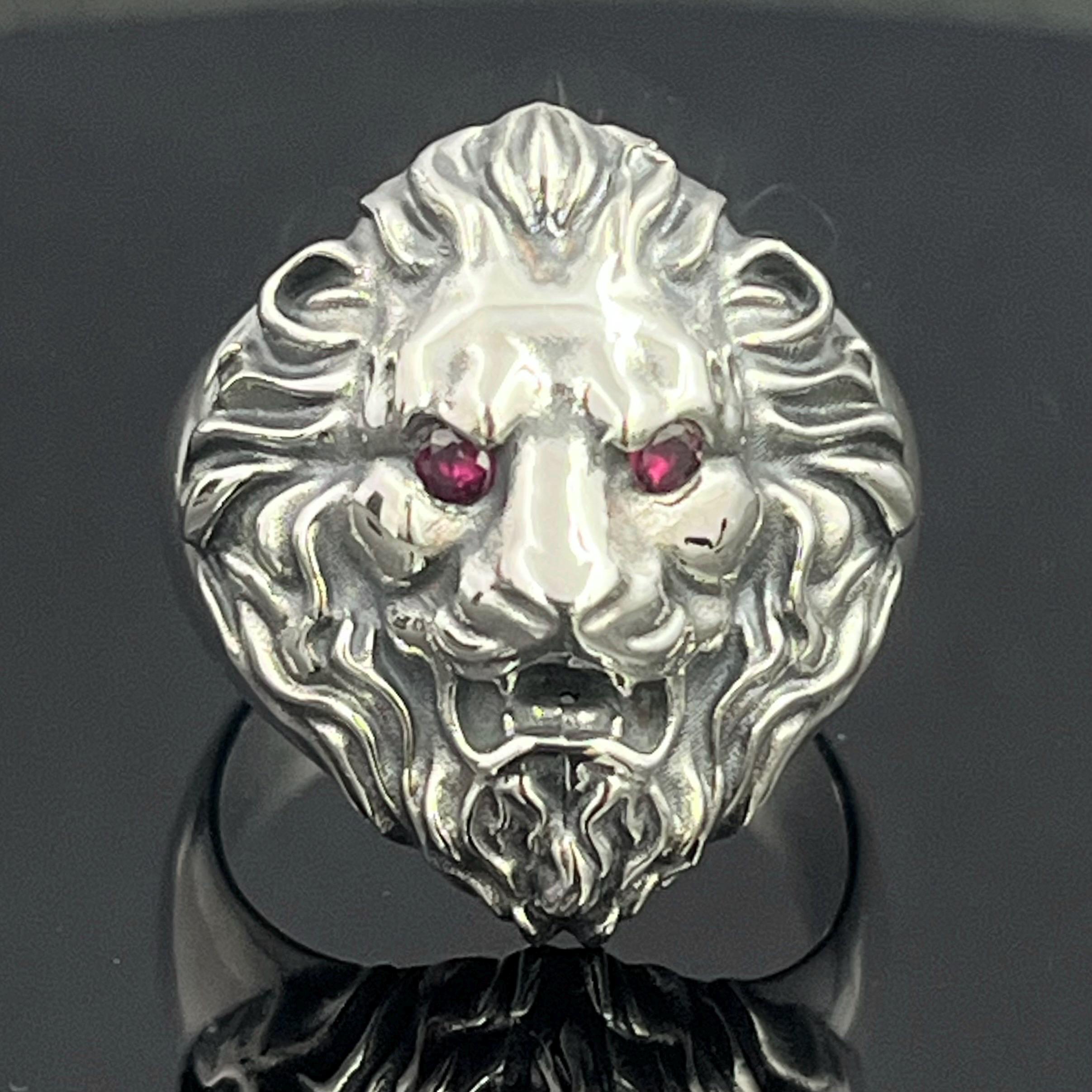 Sterling Silver Lion Head Ring: Ruby Eyes, Oxidized Detail. - Etsy