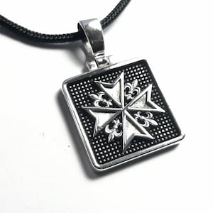 Medieval Cross pendant , Sterling Silver Cross, Fleur de Lis necklace, Knight&#39;s cross pendant, Greek handmade pendant, boyfriend’ gift.
