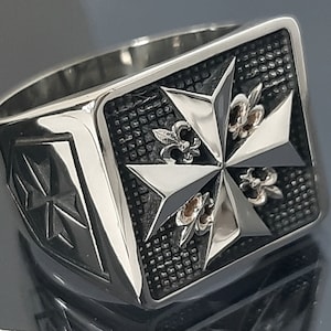 Tempelierskruisring, vrijmetselaarsring, sterlingzilveren ring, kruisvaardersring, ridderring, Schotse Ritte-ring, vaderscadeau, Tectons-ring.