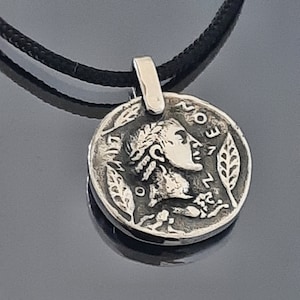 Old Roman coin, Sterling silver pendant, solid silver coin, ancient Roman Chariot, horse coin, dad&#39;s gift, man&#39;s coin necklace, ancient coin
