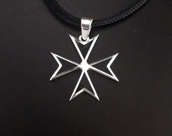 Templar cross, 20mm Cross, Sterling silver pendant, Malta Cross pendant knight's black cross, Christian cross, religious cross, black cross.