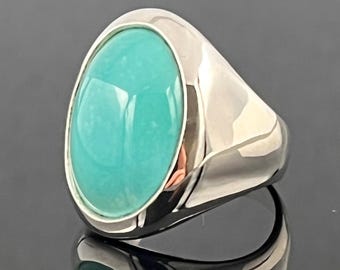 Oval Turquoise ring, 11.5cts Cabochon Turquoise, Arizona Natural Turquoise stone, boyfriend's ring, Stunning Turquoise ring, Stylish gift.