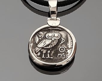 Οld Sterling Silver coin, Athena Tetradrachm, ancient Greek necklace, Owl Tetradrachm, Museum replica, Greek coin, Griechische Währung.