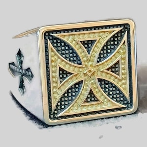 Templar Cross Ring: Byzantine Cross, Sterling Silver, Medieval Style