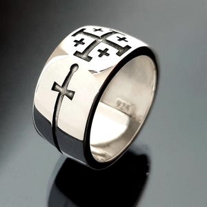 Crusaders ring, Sterling silver ring, Medieval ring, Excalibur Chevalier, Templar cross ring, Knight's ring, Greek made ring, Holy city ring