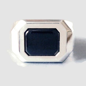 Black Onyx ring, Sterling silver ring, Minimal solid ring, black plain ring, stylish square stone ring, Dad&#39;s gift, boyfriend&#39;s solid ring.