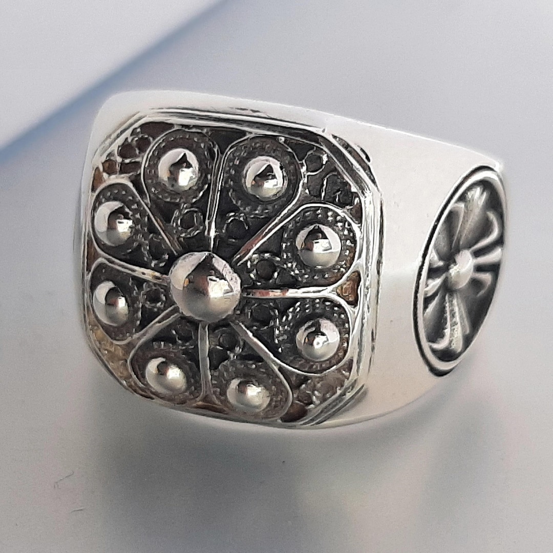Greek Sterling Silver Ring, Rodakas Floral Design (heavy Band) - Etsy