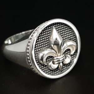 Anel de flor de lis, anel masculino sólido, anel de cavaleiro templário, anel de prata esterlina, anel medieval, anel de sinete masculino, anel de cavaleiro, presente de pai