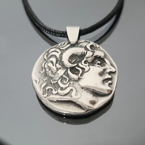 Alexander’s pendant , Sterling silver coin, Macedonian King coin, ancient heavy coin, museum copy pendant, Dad&#39;s gift, Ancient Greek coin.