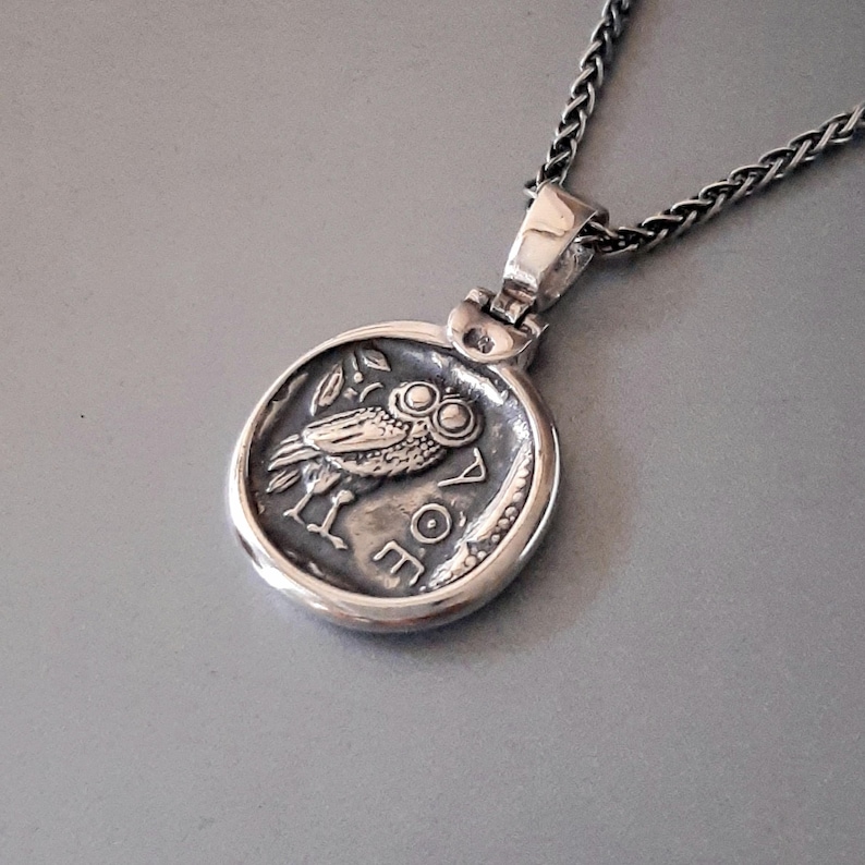 The old Tetradrachm  with the Owl, right side option, on silver chain version.