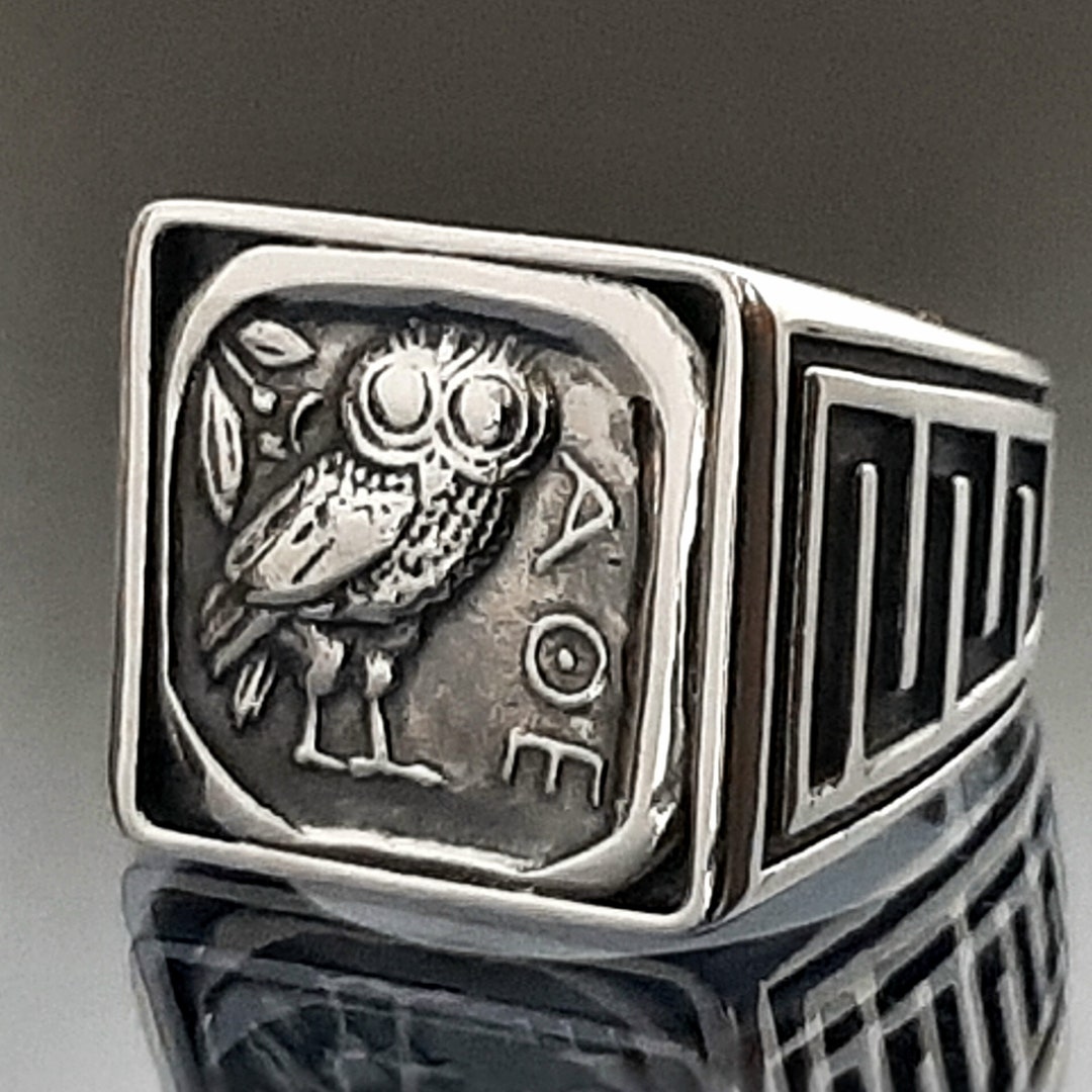 ギリシャのフクロウのコインリング：アテナ女神ジュエリー、スターリングシルバーのシュヴァリエ - Etsy 日本