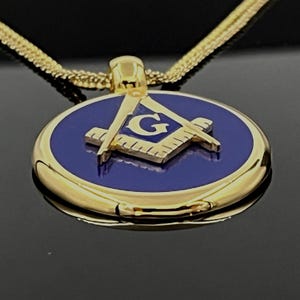 Masonic Necklace, Gold-Plated Square & Compass (Blue Enamel, Multi-Length)