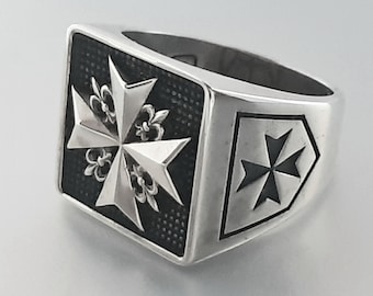 Sterling Silver Templar Cross Ring, Fleur de Lis Knight's Jewelry for Men, unique  Knight's Accessory, Medieval Crusader Jewelry, Men's gift