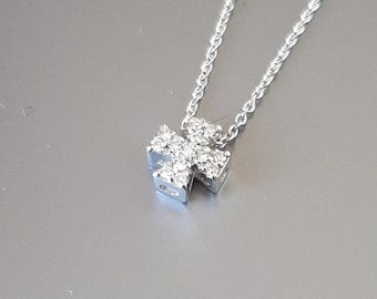 White Gold Diamond Cross Pendant: Small Malta Templar Necklace