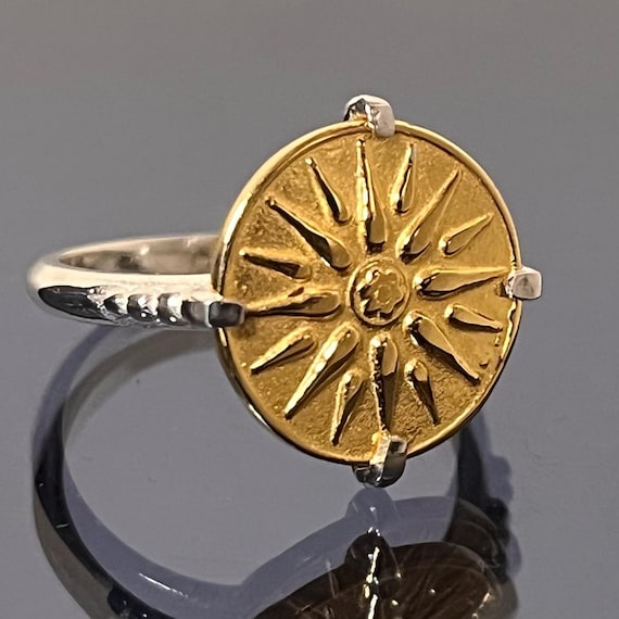 Gold-Plated Sterling Silver Macedonian Star Ring: King Philippos Vergina Sign