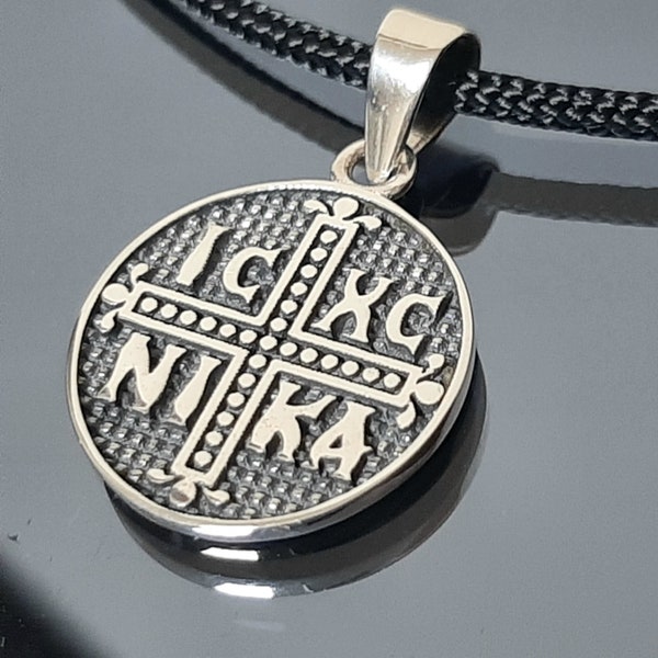 IC.XC.NIKA Byzantine, sterling Silver pendant, black patent Cristian pendant, silver pendants, Byzantium pendants,orthodox pendants