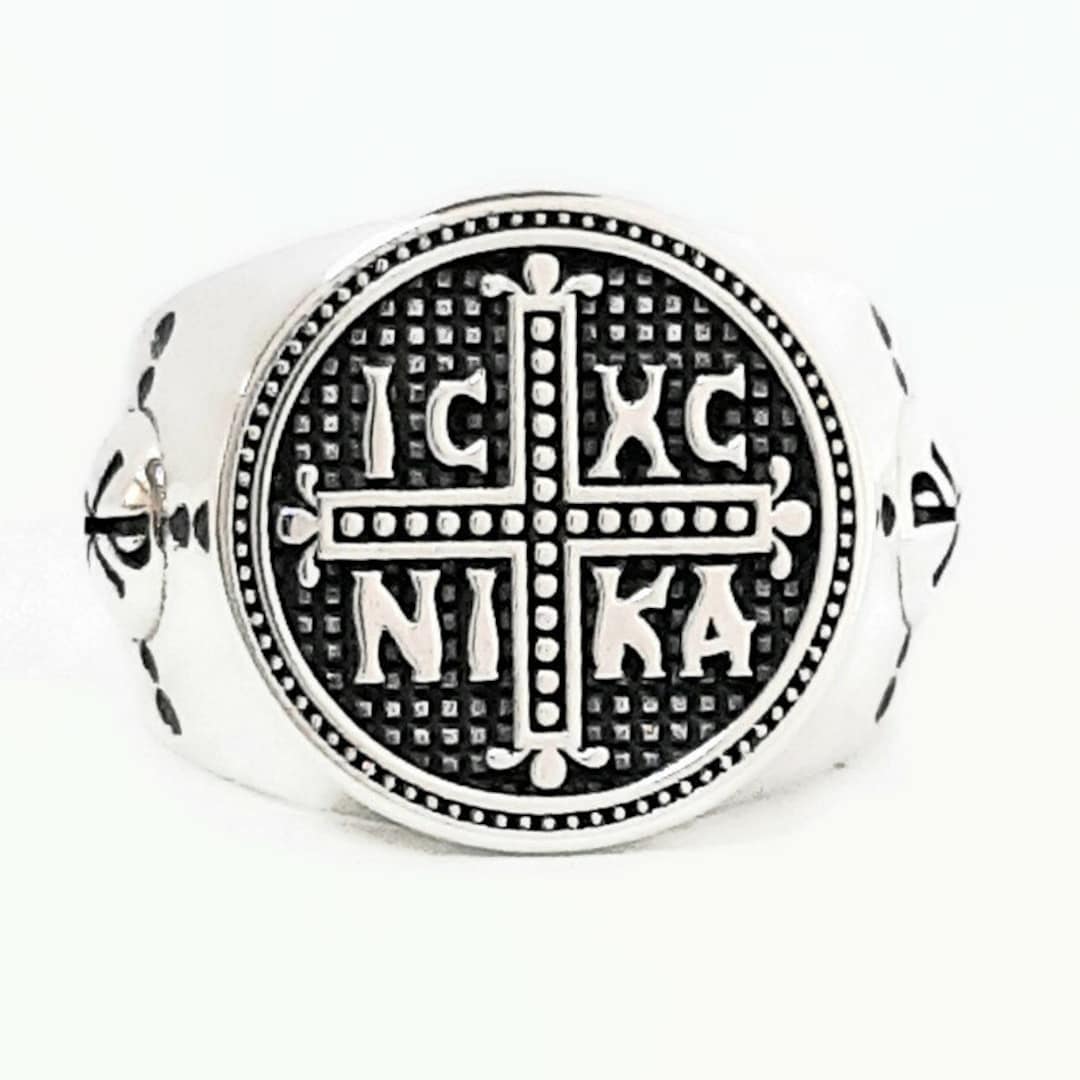 Byzantine Cross Ring: Solid Silver Chevalier (IC XC NIKA Design