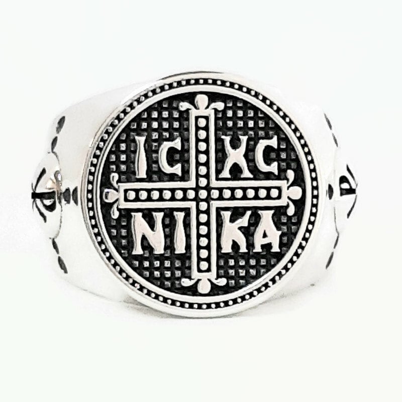 Byzantine Cross Ring: Solid Silver Chevalier (IC XC NIKA Design