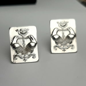 Odin&#39;s dual raven studs, raven studs, silver raven earrings, gothic dual raven earrings, Sterling silver earrings, Greek Jewelry products.
