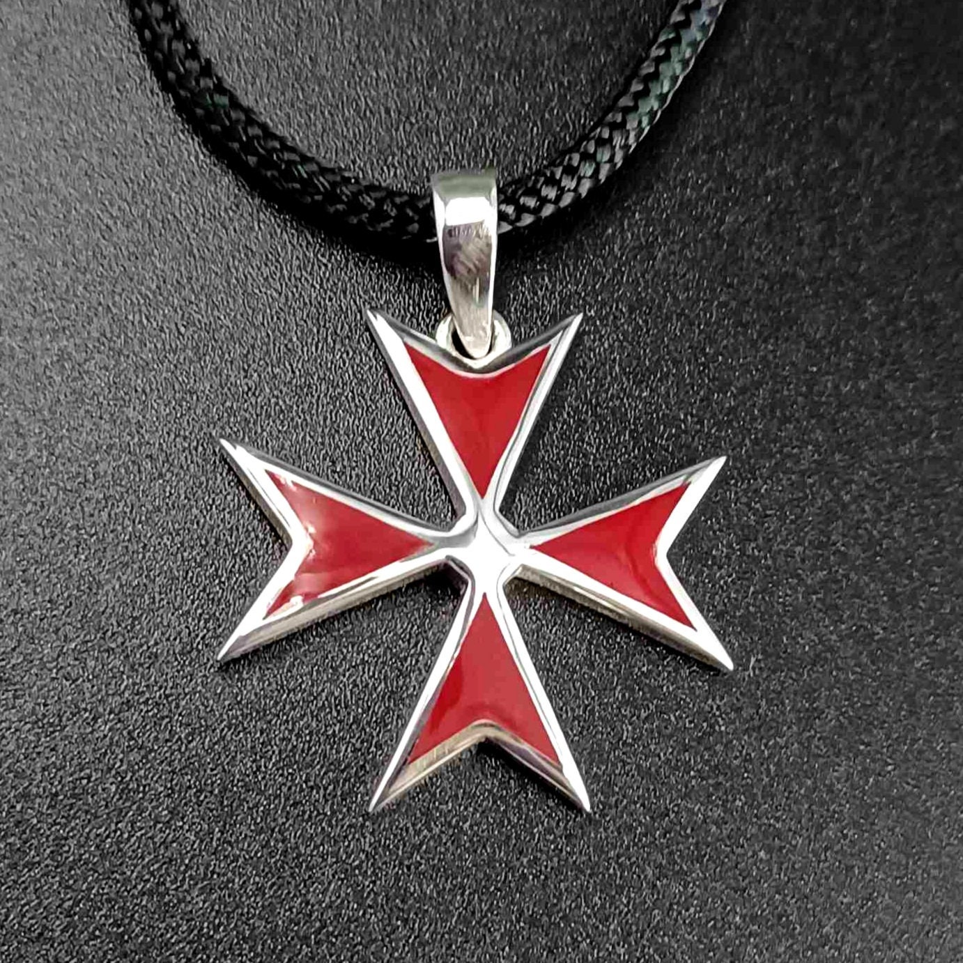 Red Templar cross, 20mm Malta cross, Knight's Red Malta cross, Masonic red cross, sterling silver cross, boyfriend's gift cross.