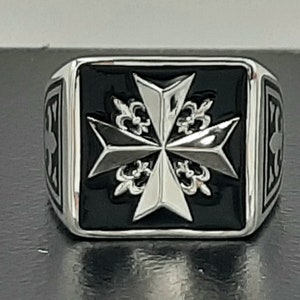 Templar Cross ring, Masonic ring, Baque Templier, Sterling silver ring, Medieval ring, Knight&#39;s ring, Tectons ring, Free Mason ring.