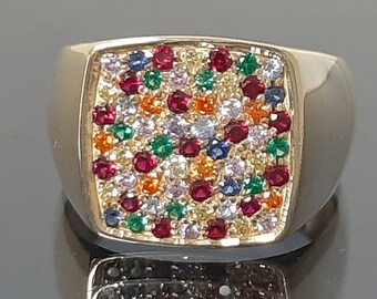 Handmade Gold Multi-Stone Ring: Colorful Gemstone Statement Ring