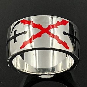 Crusader Sterling Silver Ring - Saint Andrew's Cross with Red Enamel