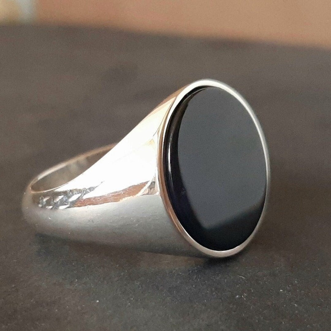 Oval Black Onyx Sterling Silver Chevalier Ring Medieval Knights