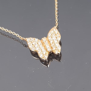 Butterfly necklace, stunning diamond pendant, Yellow gold butterfly,  necklace, Natural Diamond gold pendant,  Greek Jewelry, Mom&#39;s gift.