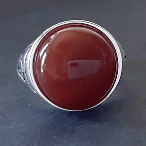 Red Agate ring, red Cabochon ring, Sterling silver ring, red stone ring, men&#39;s ring, Medieval ring, Agate solid ring, Dad’s gift ring.