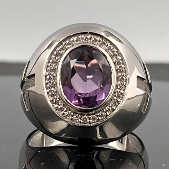 彫金作品　アメジスト 銀製 クラスターリング　SILVER950 オーバルアメジストスターリングシルバーリング：パーソナライズされた
