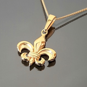 Colgante Flor de Lis, Collar de plata de ley, Colgante medieval, Collar Flor de Lis, Collar de caballero, Colgante bañado en oro K18.