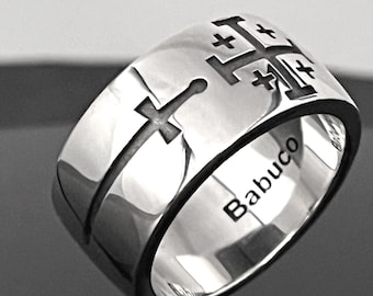 Jerusalem Templar Ring: Crusader's Medieval Knight Jewelry, Sterling Silver band.