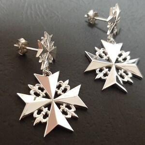 Templar cross earrings, Sterling silver earrings, trendy cross earrings, medieval earrings, crosses for earrings, Gothic earrings.