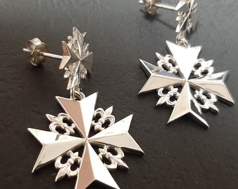 Sterling Silver Earrings: Templar Cross Design - Gothic Style