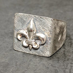 Bague de chevalier templier, bague fleur de lys, bague en argent sterling, bague de chevalier d'inspiration médiévale, bague gothique à motif rayé, cadeau pour papa.