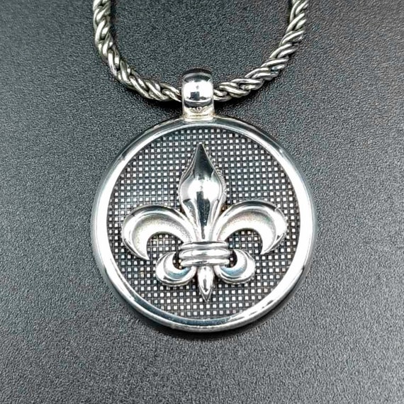 Fleur De Lis Pendant Heavy Round Pendant Sterling Silver Pendant