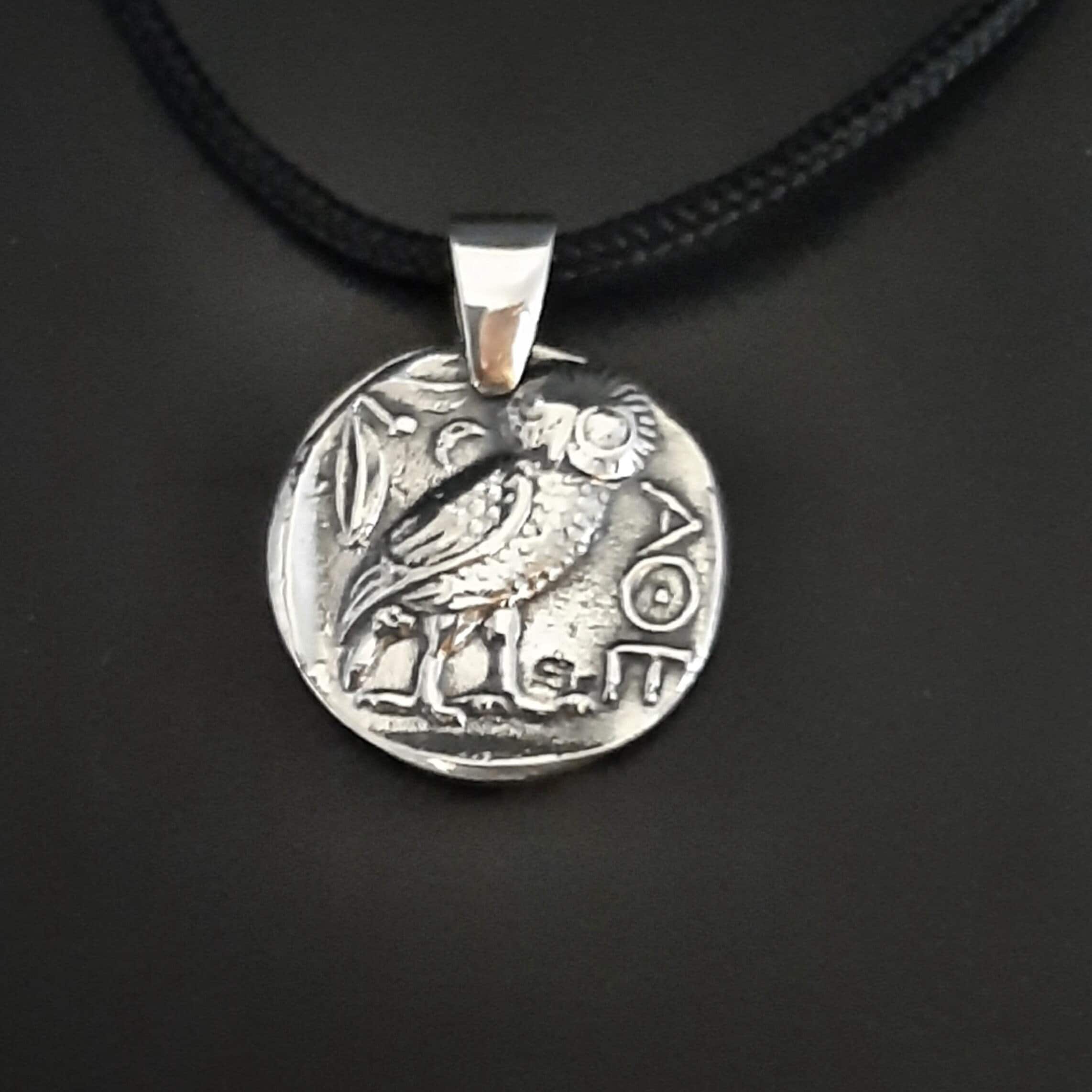 ⭐︎ Athena & Owl Greek Tetradrachm Coin Pendant: Oxidized Silver