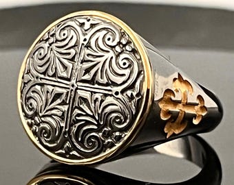 Byzantine Black Cross Ring: Handmade Oxidized Sterling Silver Chevalier