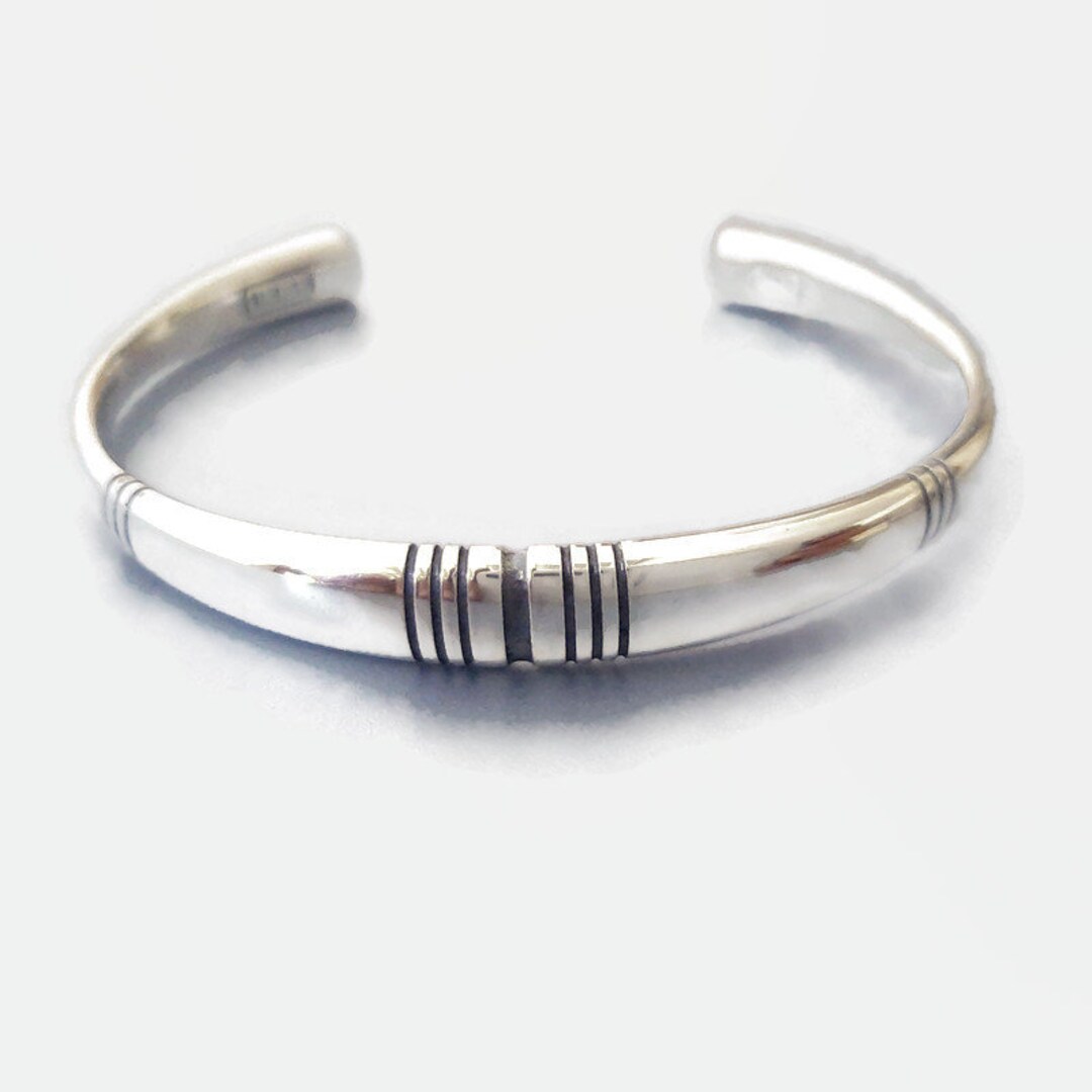 Boho Lines Bracelet, Sterling Silver Cuff, Asymmetrical 925 Silver