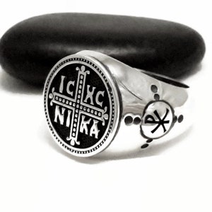 Byzantine Sterling Silver Ring: IC.XC.NIKA Orthodox Cross, Greek Jewelry